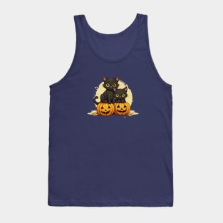 Halloween Black Cat and Pumpkins Tank Top